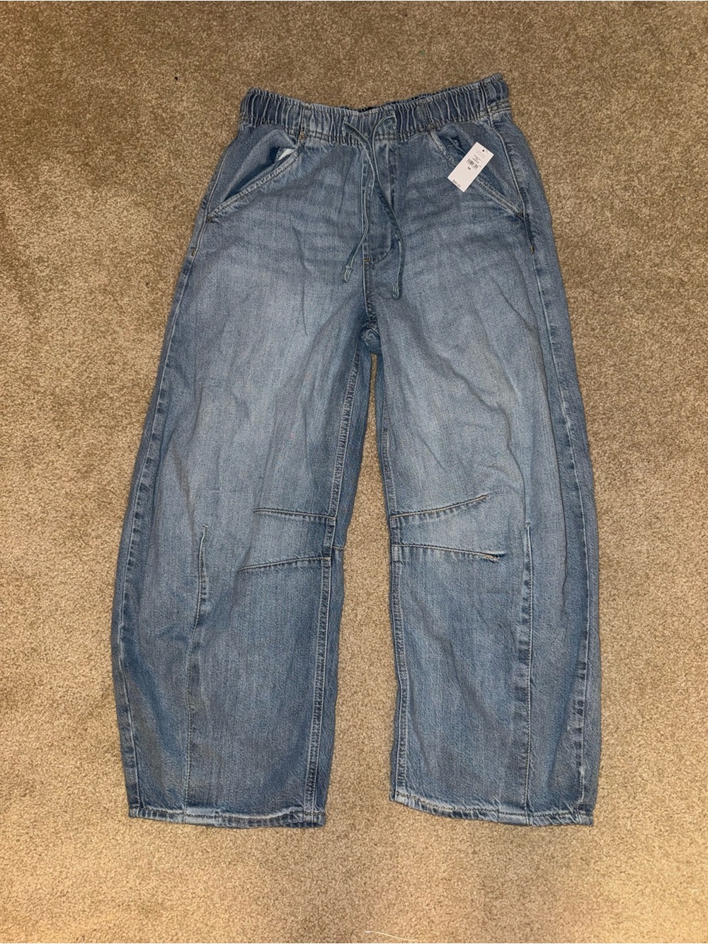 Aqua Light Blue Elastic Waist Denim Pants - Barrel